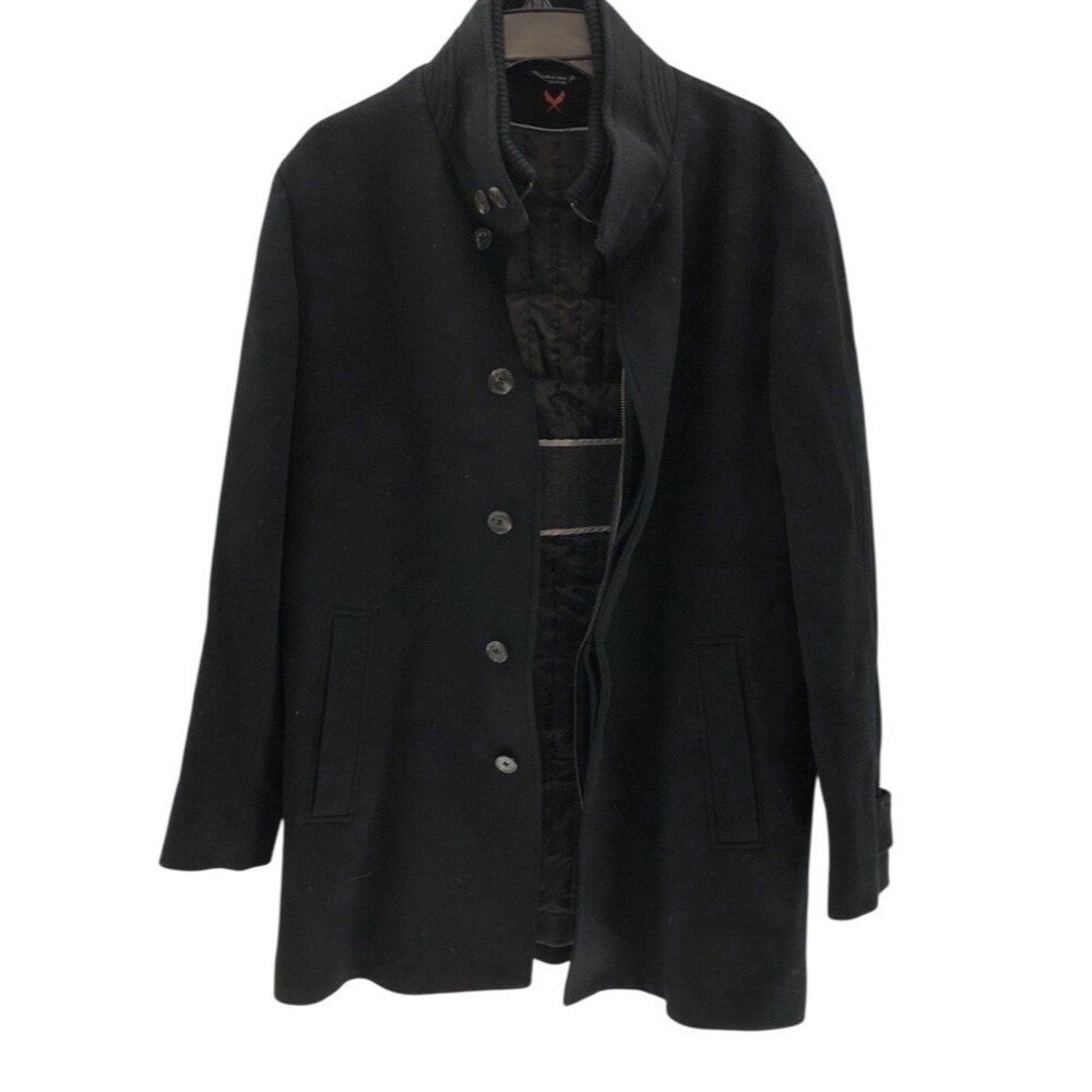 Cardinal Of Canada Mens Black Double Mock Neck Remove Bib 100%Wool Car Coat 40